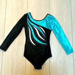 Ukyzddio Girls Long Sleeve Shiny Waves Metallic Athletic Leotard